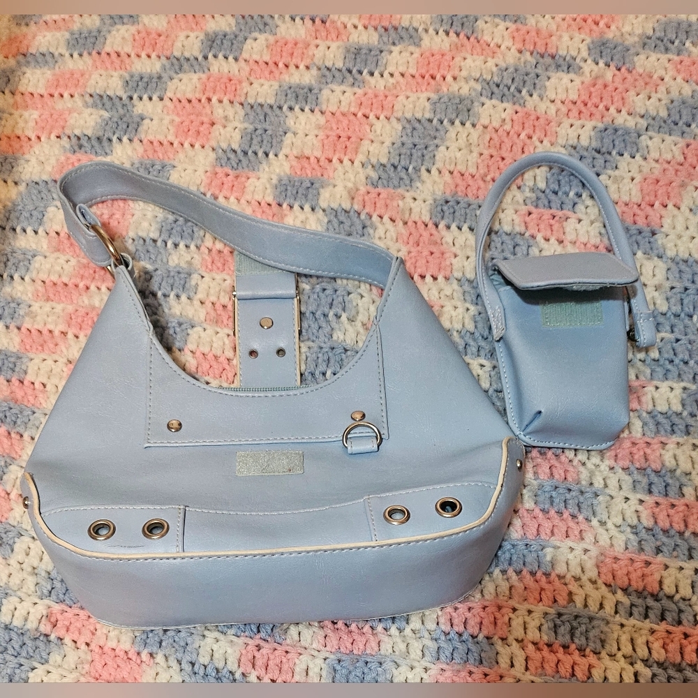 Blue Leather Hobo Bag with Silver Hardware